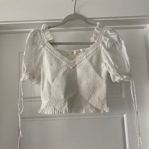 Love Shack Fancy crop top, white lace, XS